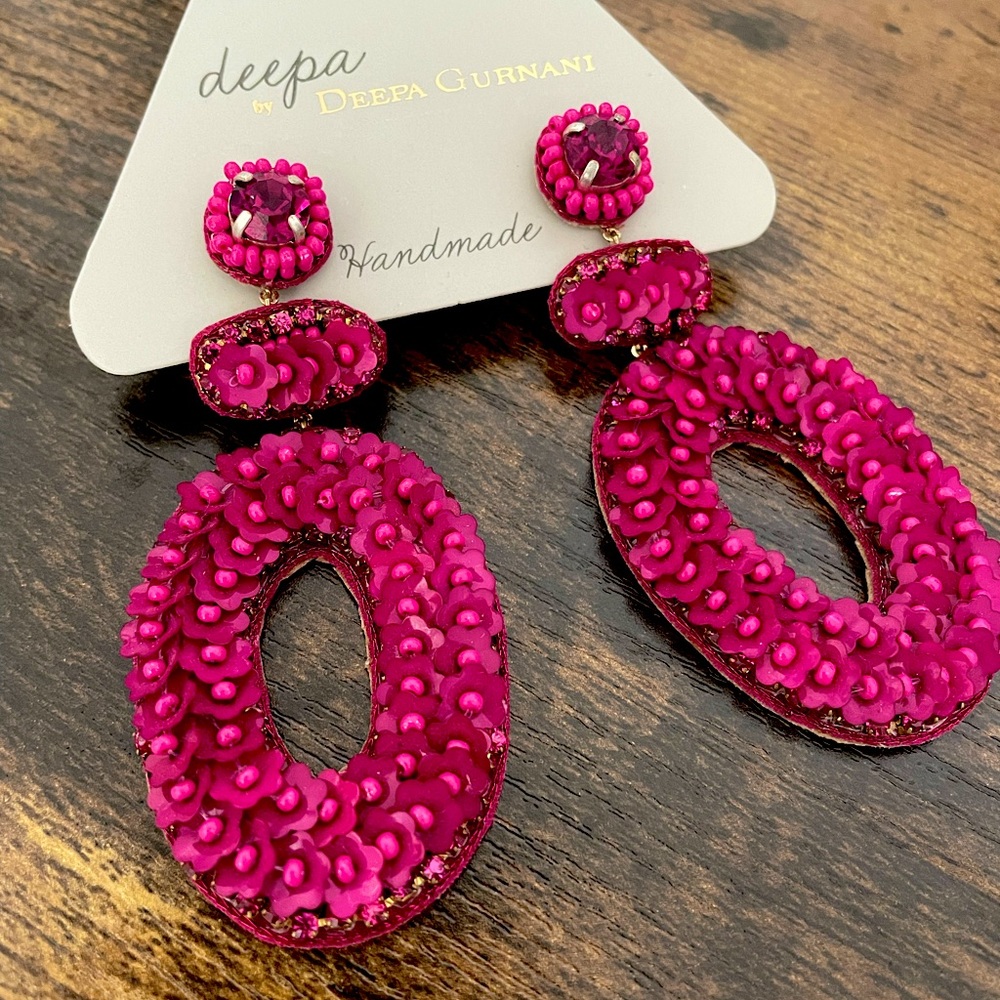 Deepa Gurnani Fuschia Statement Earrings